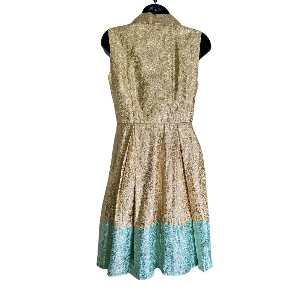 Duro Olowu x JCPenney African Inspired Gold + Blue Lined Dress 2012 Size 2